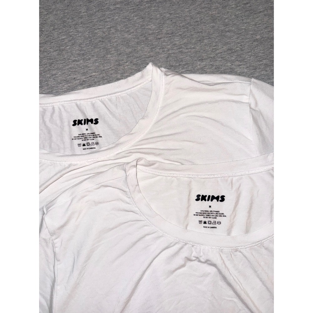 Lot of 2 SKIMS White Modal Soft Lounge Crew Neck Slim Fit T-Shirts Size Medium